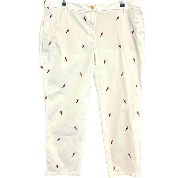 Talbots Pants Parrot Embroidered Relaxed Chino White Cotton Plus Size‎ 16WPetite - Picture 1 of 16